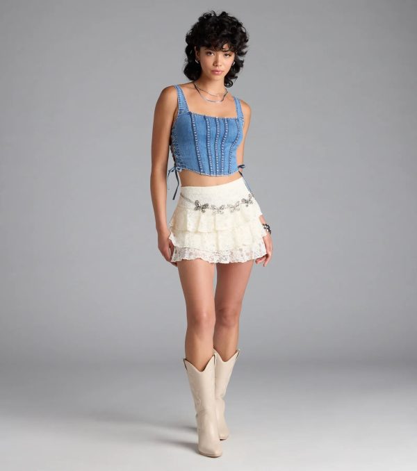 Popular Icon Lace-Up Denim Corset Top - Image 4