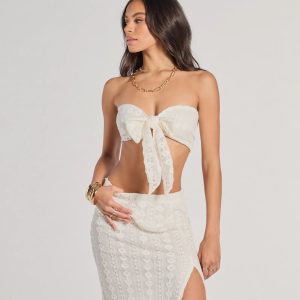 Vacay Ready Tie-Front Bandeau Crochet Crop Top