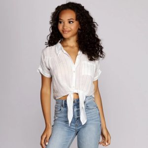 Pinstripes N' Palm Trees Top