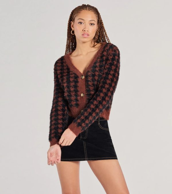 Polished Cozy Houndstooth Eyelash Knit Cardigan - Image 5