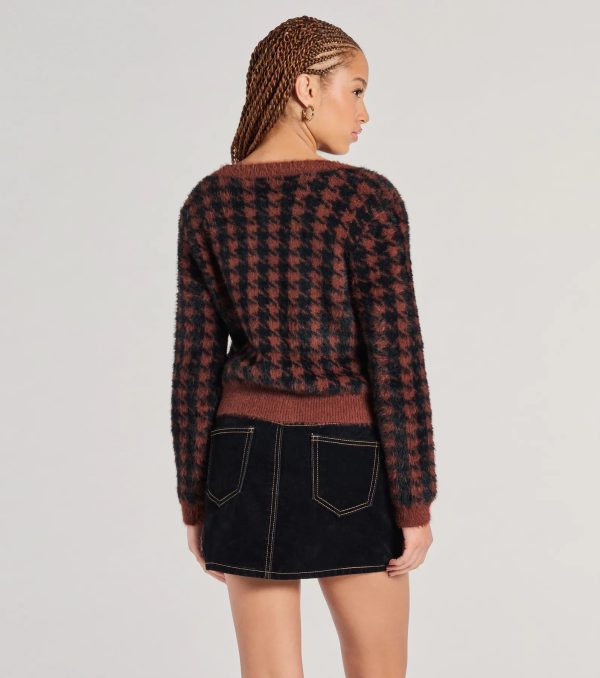 Polished Cozy Houndstooth Eyelash Knit Cardigan - Image 6