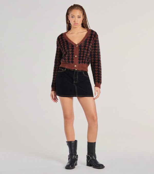 Polished Cozy Houndstooth Eyelash Knit Cardigan - Image 7