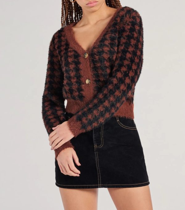 Polished Cozy Houndstooth Eyelash Knit Cardigan - Image 8