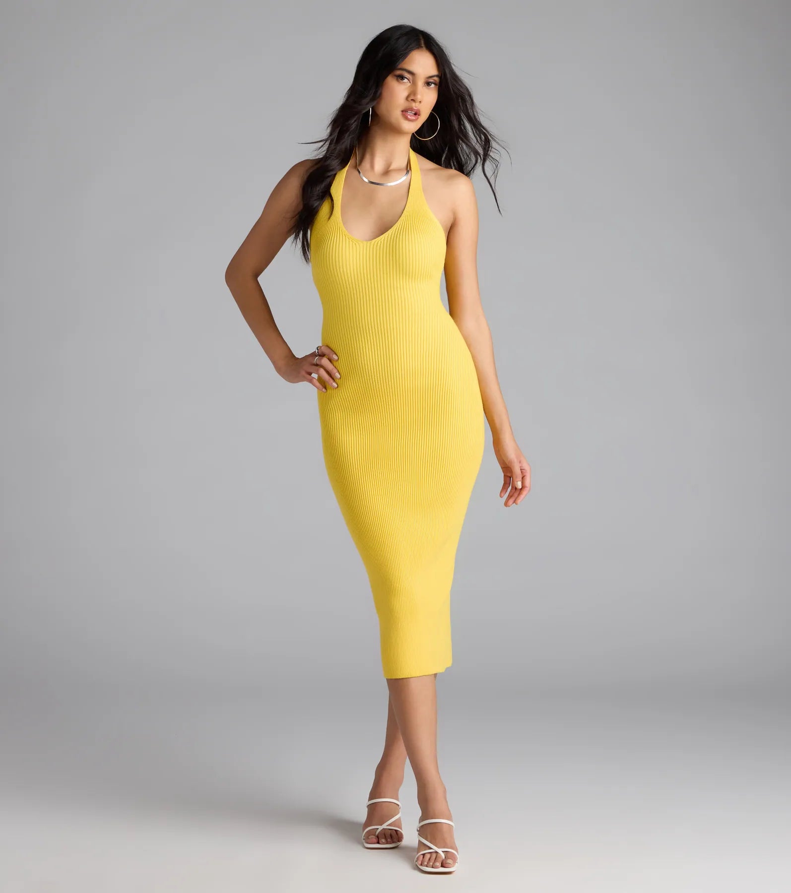 Curve Avenue Halter V-Neck Bodycon Midi Dress - Image 25