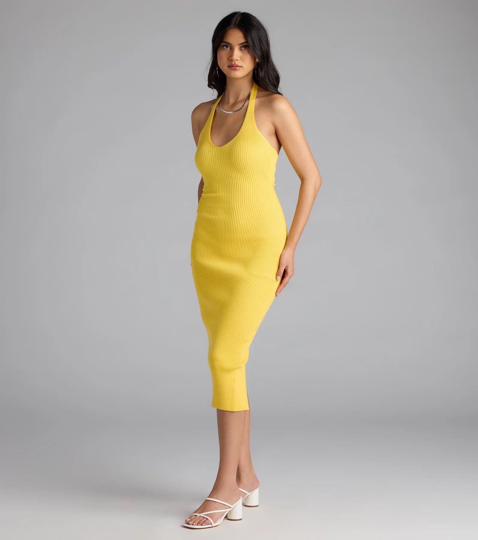 Curve Avenue Halter V-Neck Bodycon Midi Dress - Image 28