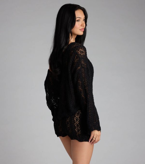 Breezy Nights Crop Crochet Sweater - Image 2