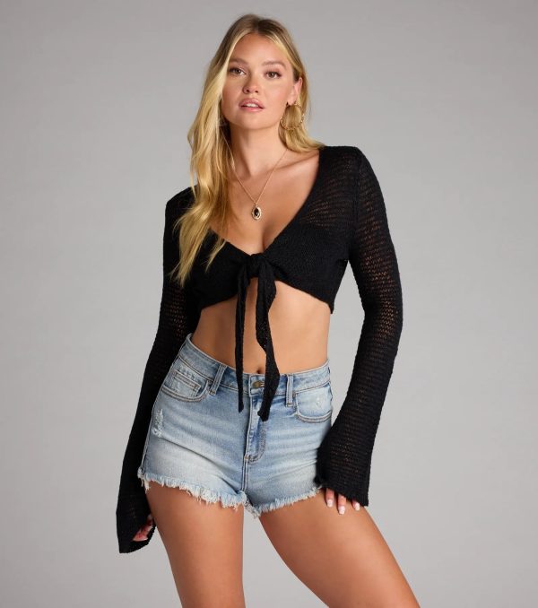 Under The Sun Long Sleeve Tie-Front Crop Top - Image 6