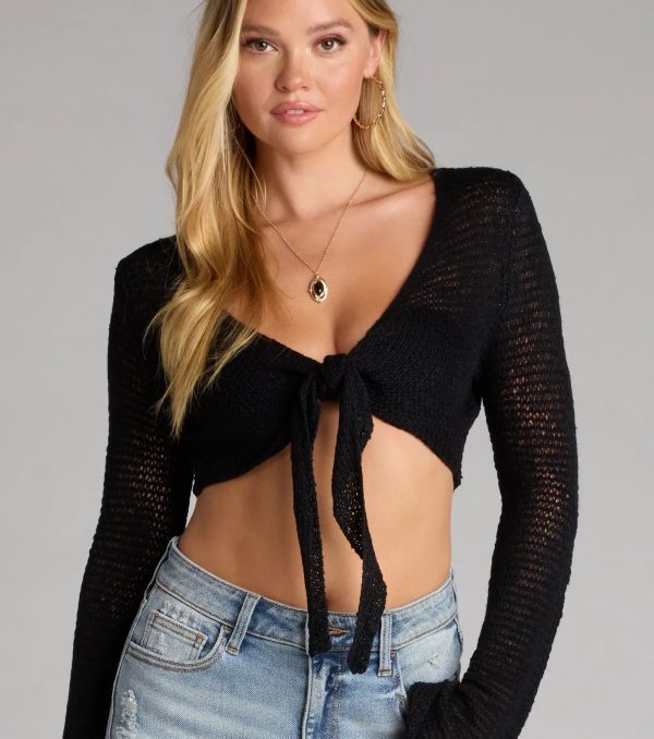 Under The Sun Long Sleeve Tie-Front Crop Top - Image 9