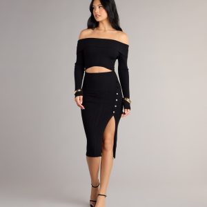 Fireside Flirt Off-The-Shoulder Midi Dress