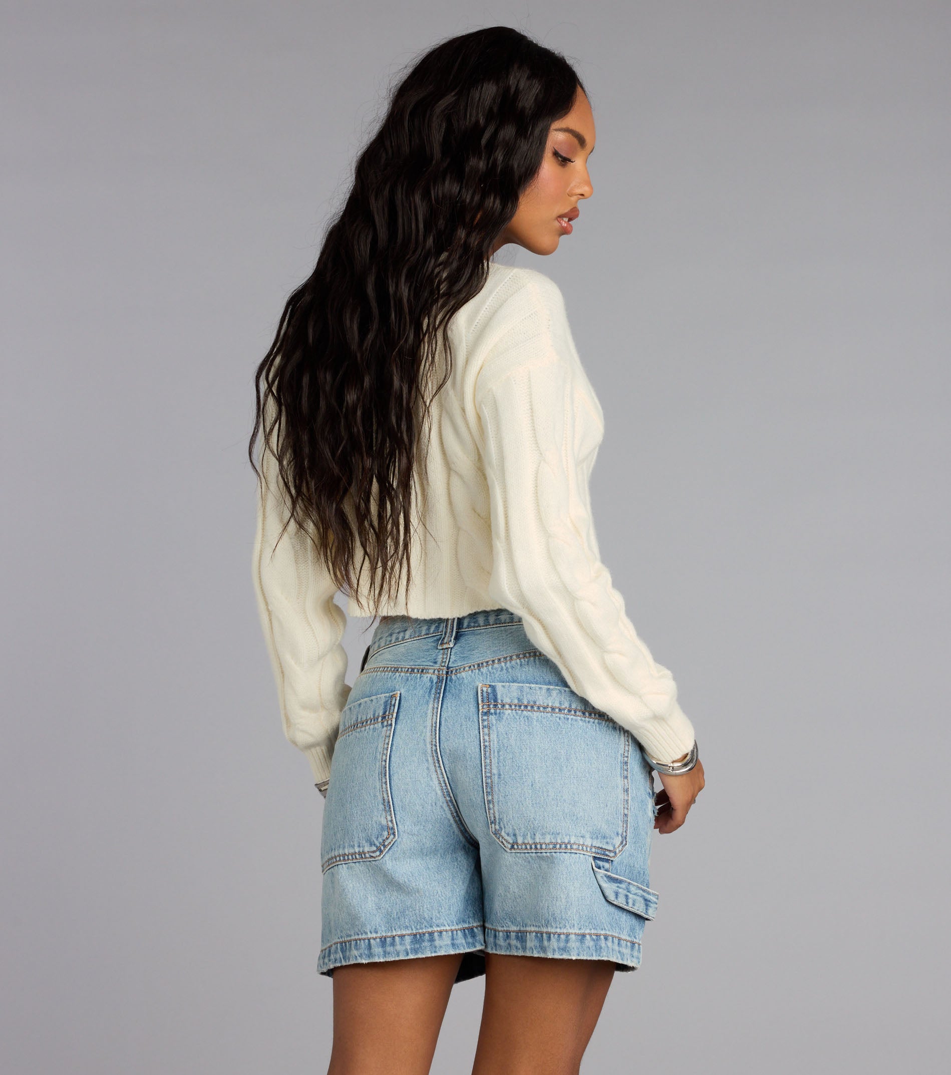 Season Chill Cable Knit Crop Sweater - Image 2