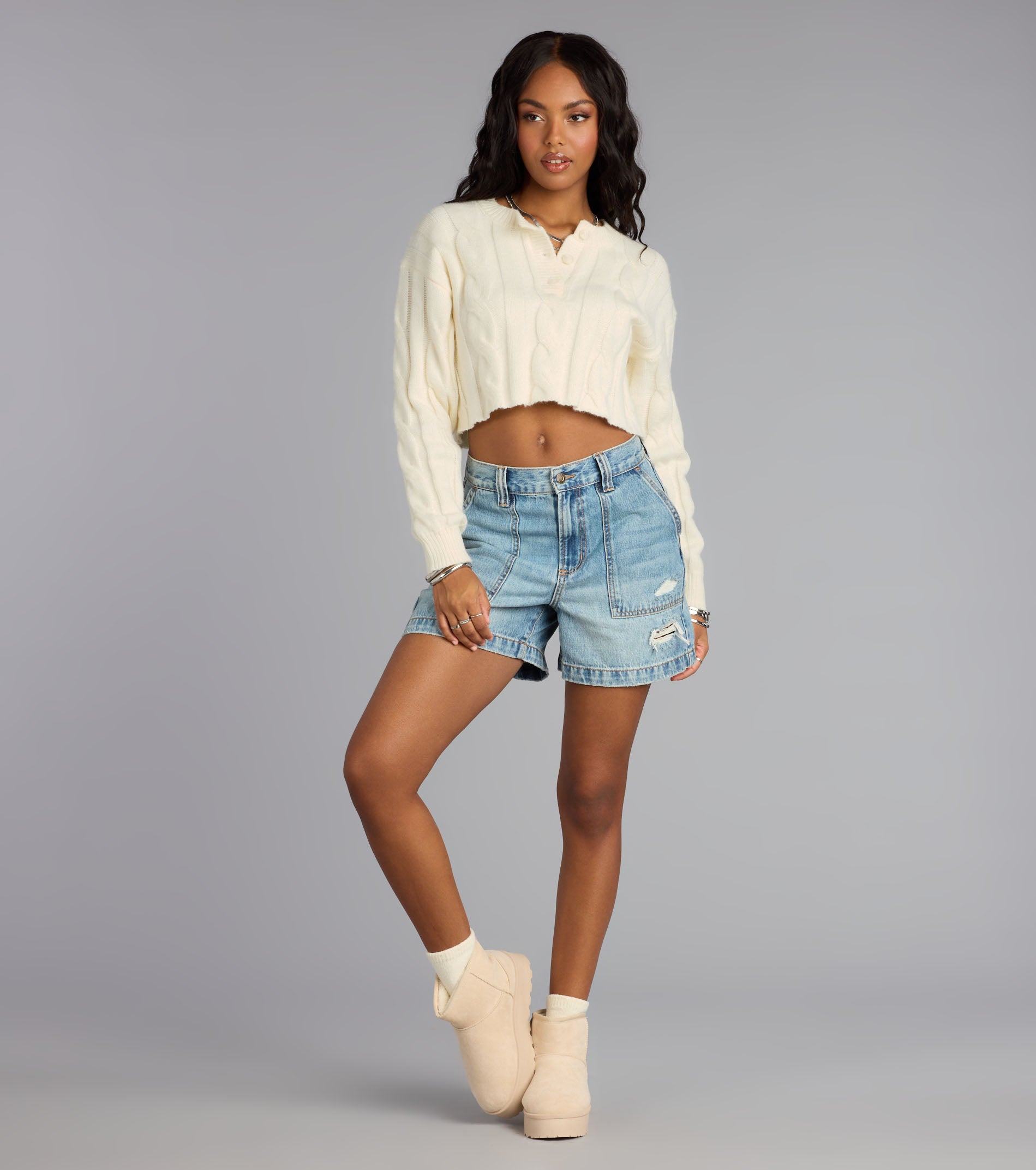Season Chill Cable Knit Crop Sweater - Image 3