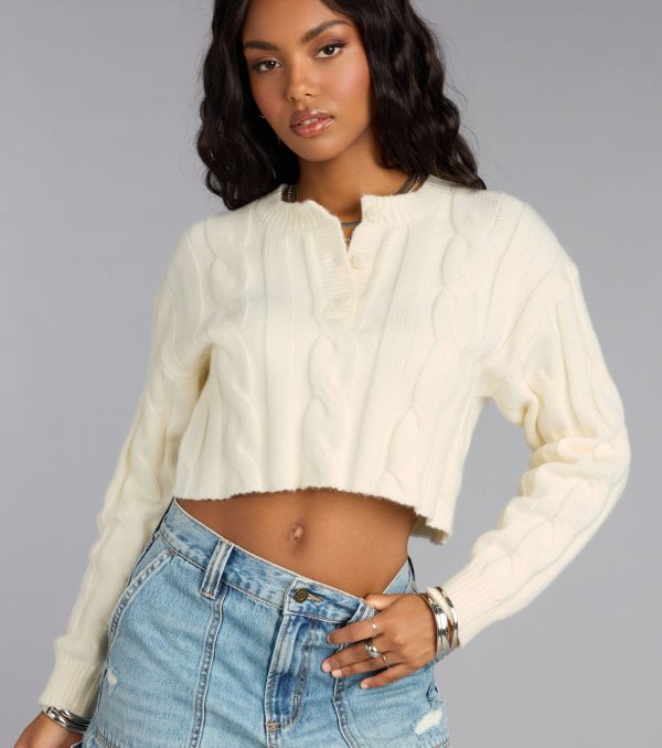 Season Chill Cable Knit Crop Sweater - Image 4