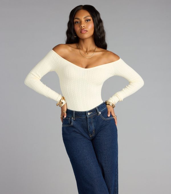 Effortless Chic Knit Off-The-Shoulder Long Sleeve Bodysuit - Image 6