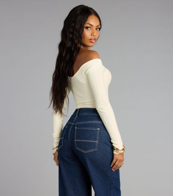 Effortless Chic Knit Off-The-Shoulder Long Sleeve Bodysuit - Image 7