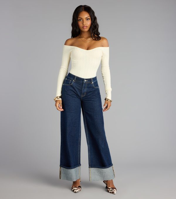Effortless Chic Knit Off-The-Shoulder Long Sleeve Bodysuit - Image 8