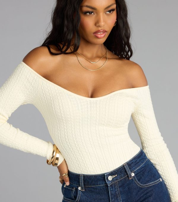 Effortless Chic Knit Off-The-Shoulder Long Sleeve Bodysuit - Image 9