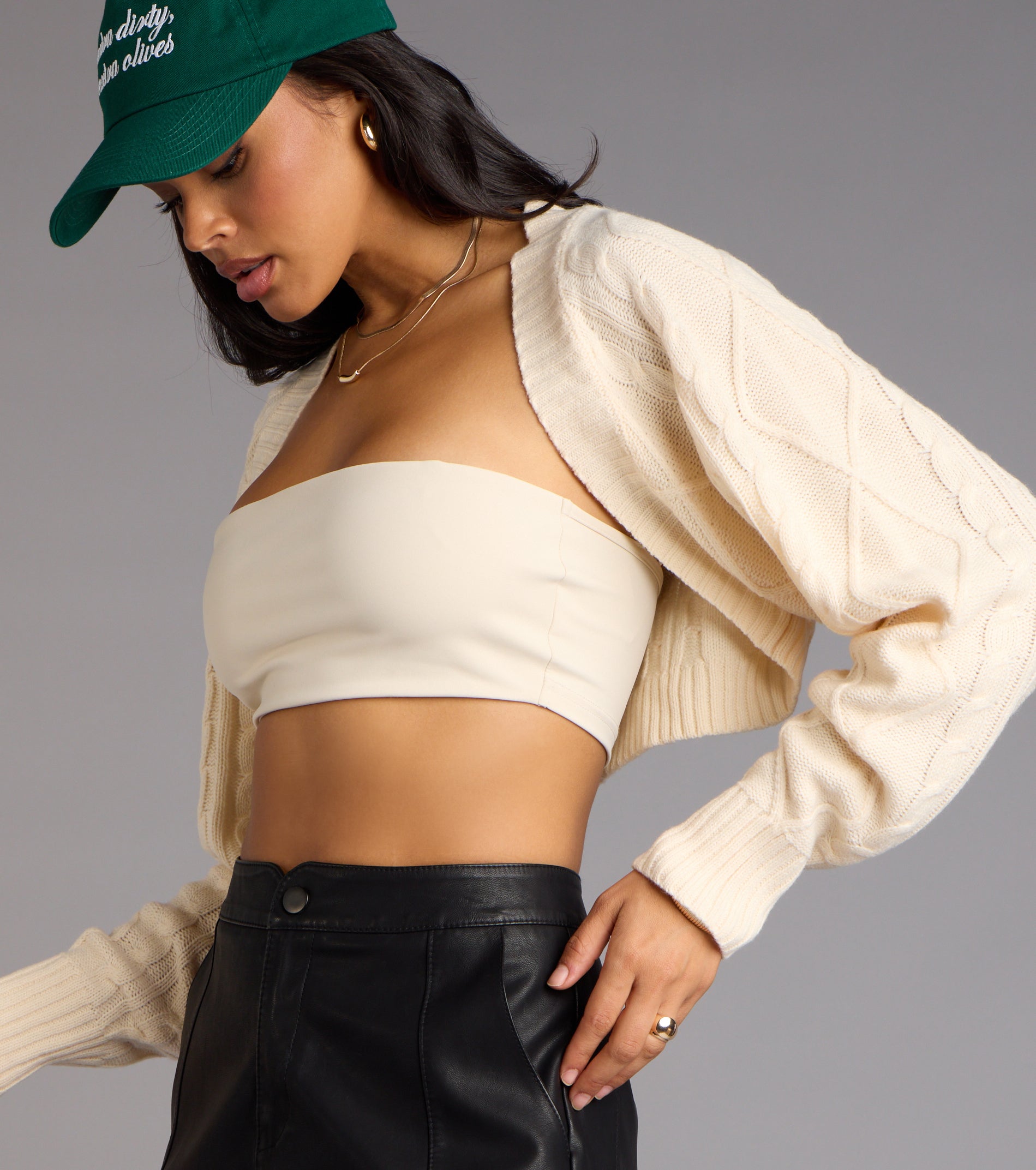 Wrapped In Cozy Cable Knit Bolero - Image 3