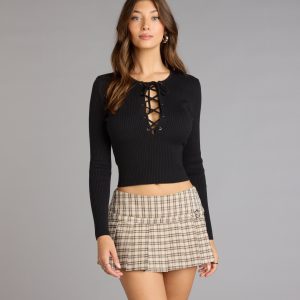 Laced Right Rib Knit Crop Top