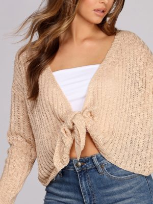 Keeping Knit Cozy Tie Front Sweater