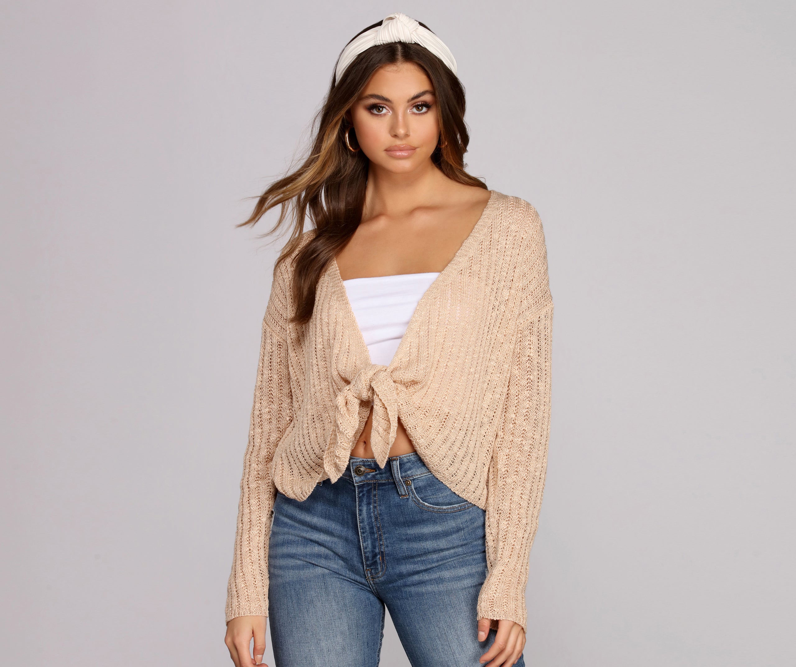 Keeping Knit Cozy Tie Front Sweater - Image 3