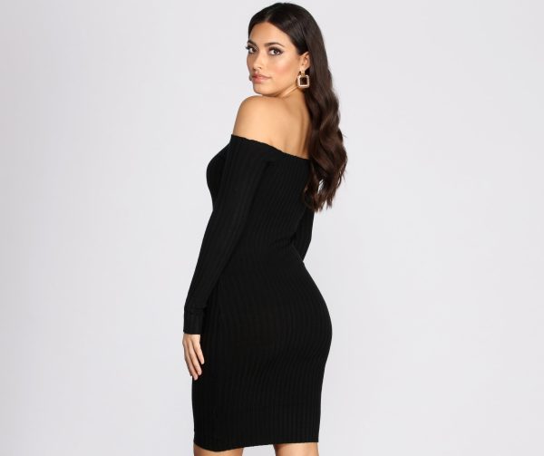 Ribbed Off Shoulder Sweater Dress - Image 2