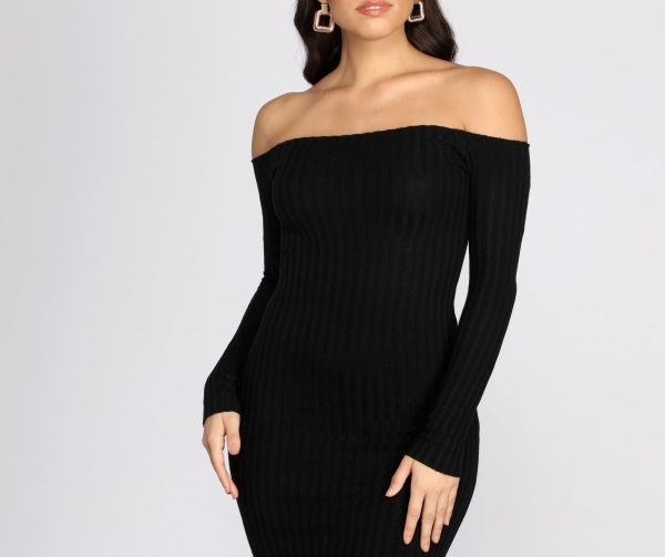 Ribbed Off Shoulder Sweater Dress - Image 4