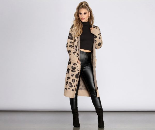 Leopard Print Long Line Cardigan - Image 4