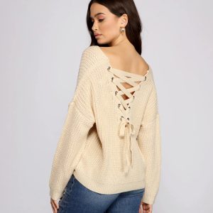 Lattice Back Oversized Pullover Sweater