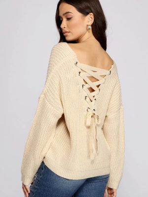 Lattice Back Oversized Pullover Sweater