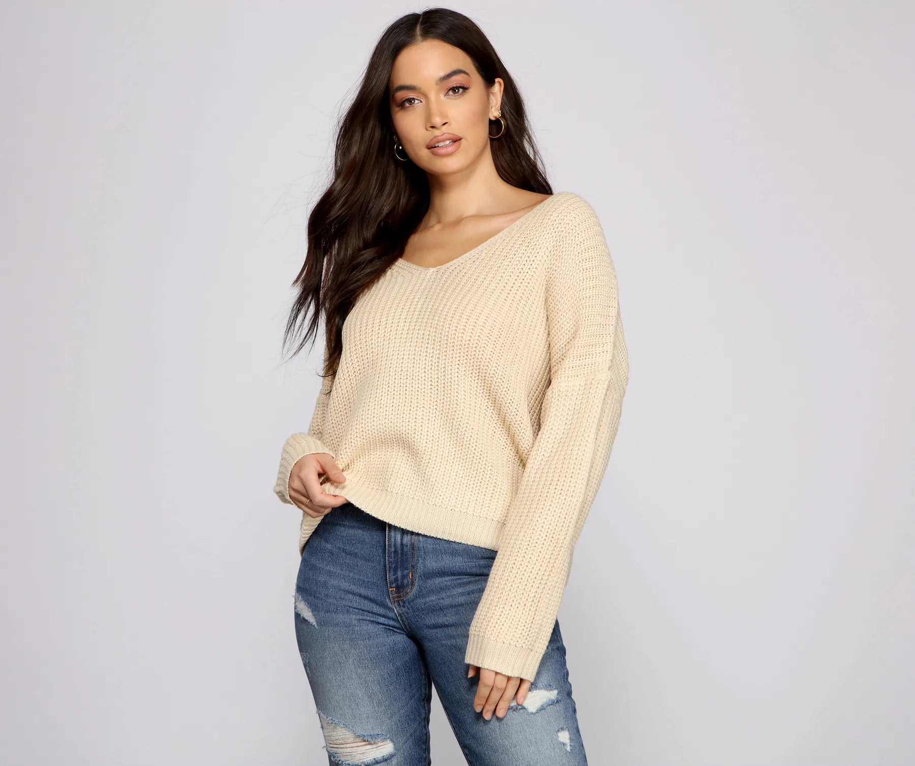 Lattice Back Oversized Pullover Sweater - Image 2