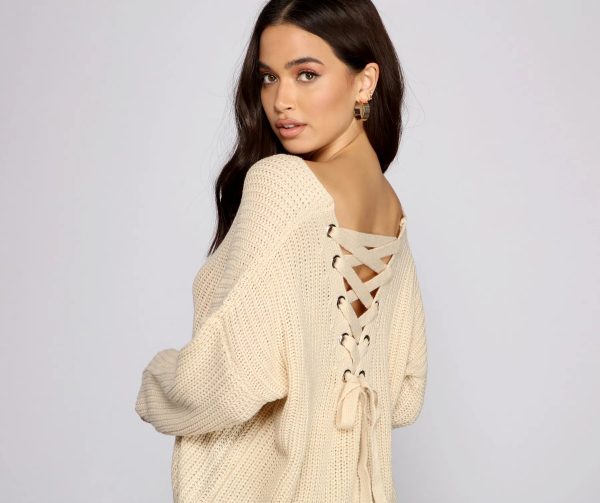 Lattice Back Oversized Pullover Sweater - Image 4