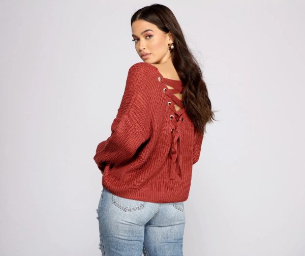 Lattice Back Oversized Pullover Sweater - Image 7
