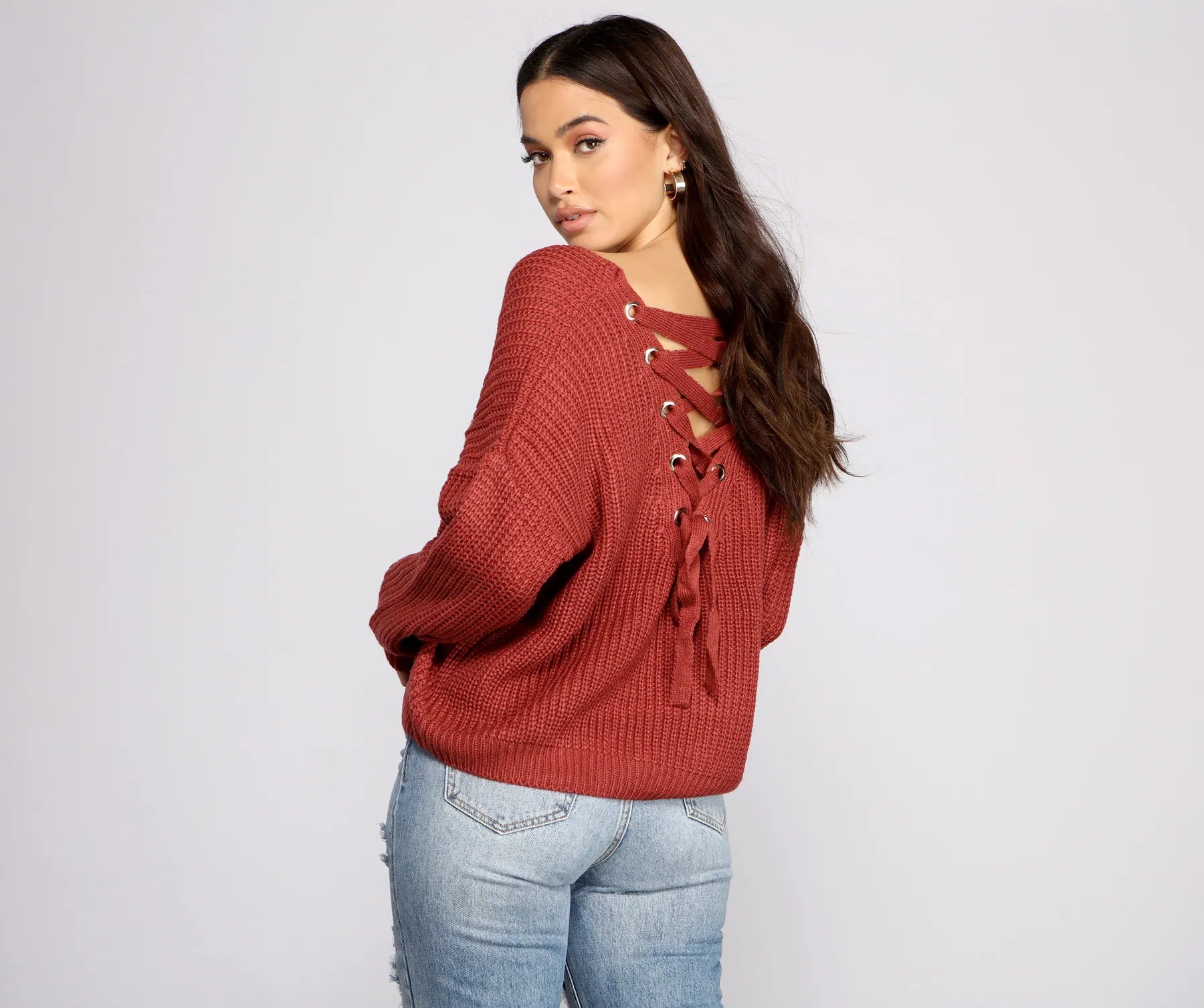 Lattice Back Oversized Pullover Sweater - Image 7
