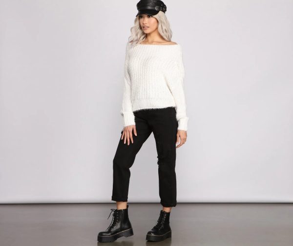 Cozy Eyelash Knit Off The Shoulder Sweater - Image 4