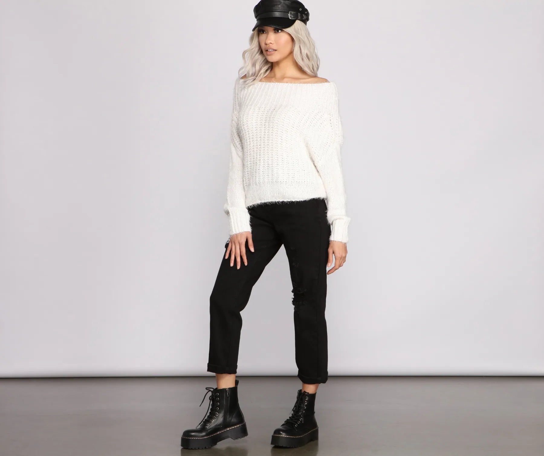 Cozy Eyelash Knit Off The Shoulder Sweater - Image 4