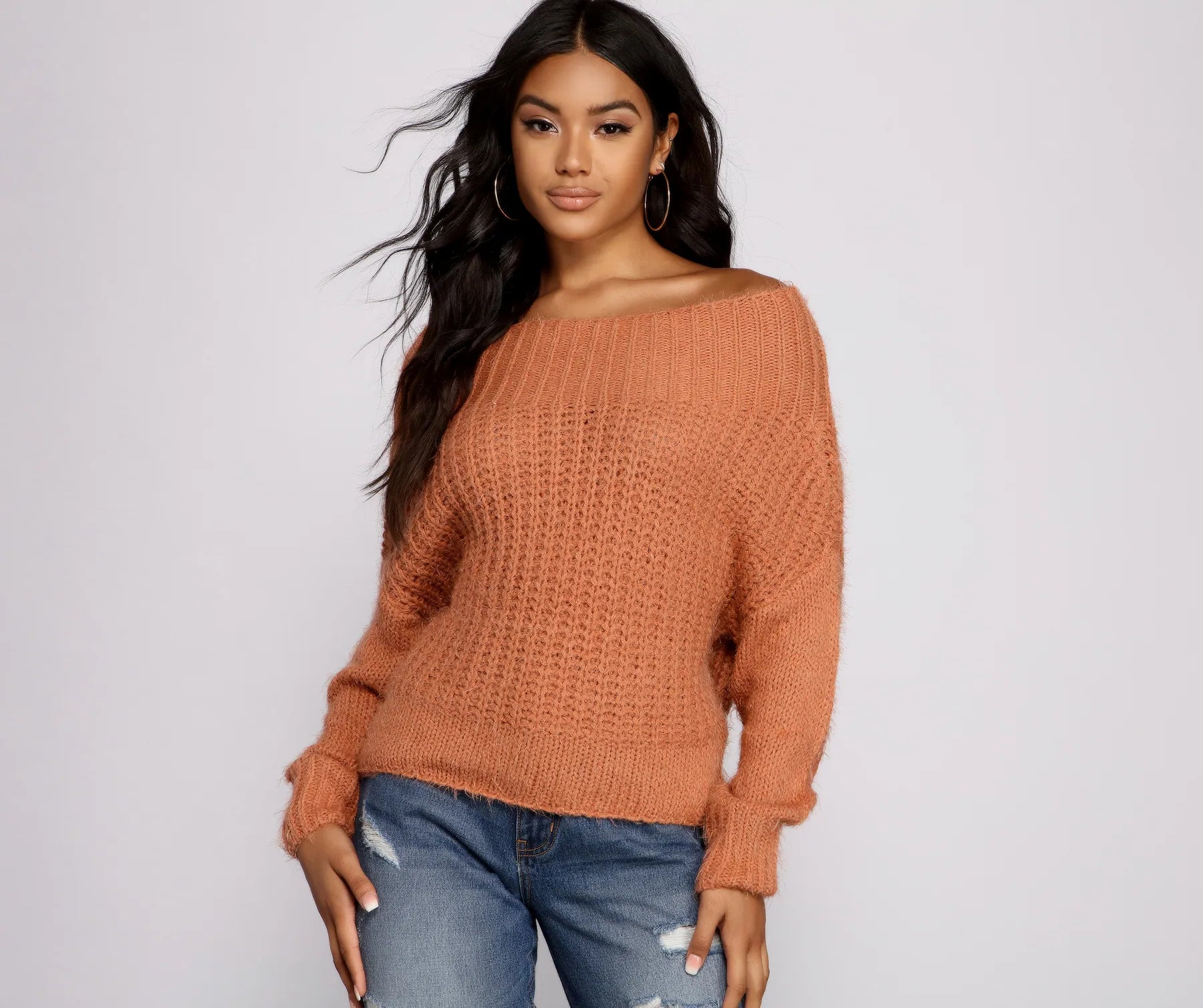 Cozy Eyelash Knit Off The Shoulder Sweater - Image 5