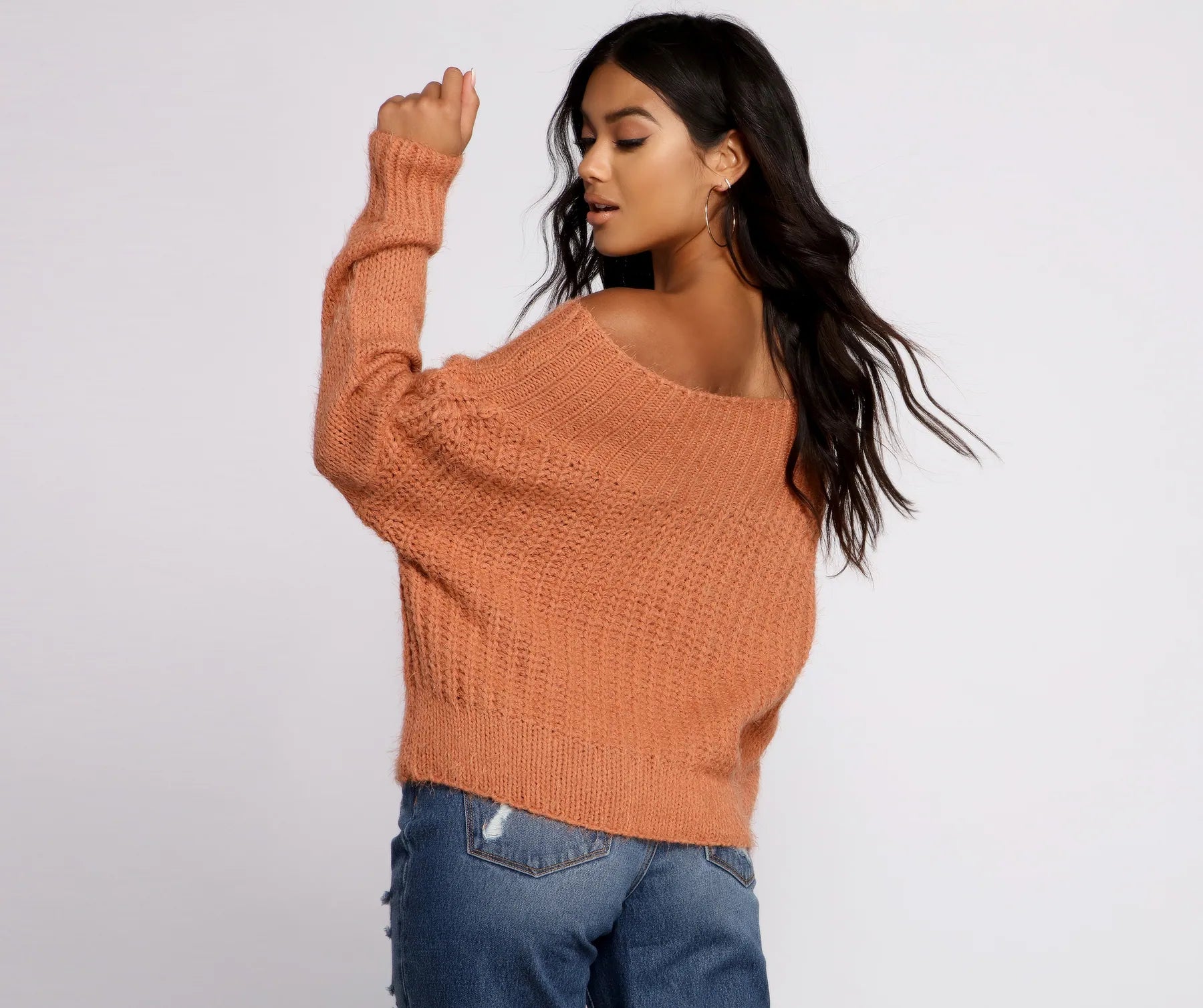 Cozy Eyelash Knit Off The Shoulder Sweater - Image 6