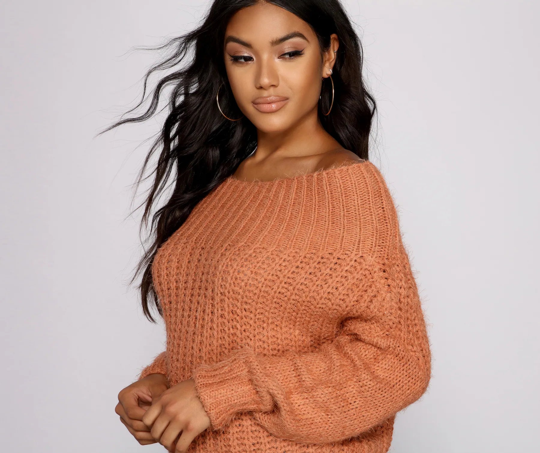 Cozy Eyelash Knit Off The Shoulder Sweater - Image 7