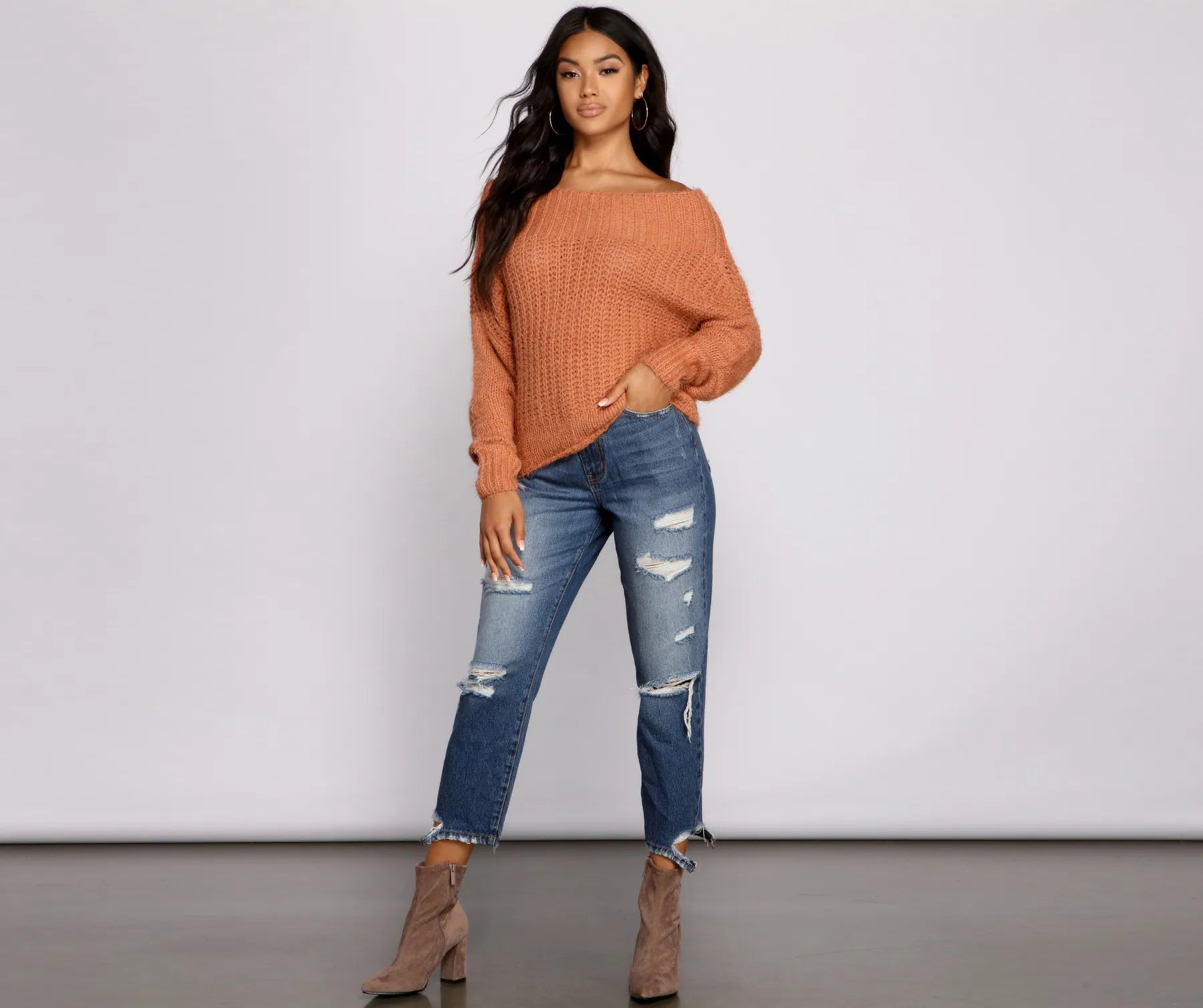 Cozy Eyelash Knit Off The Shoulder Sweater - Image 8