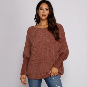 Chenille Knit Dolman Sleeve Sweater