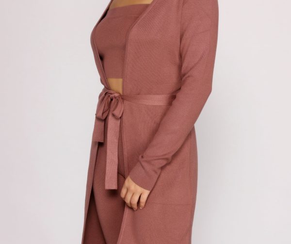 Keeping Knit Casual Tie Waist Duster - Image 3
