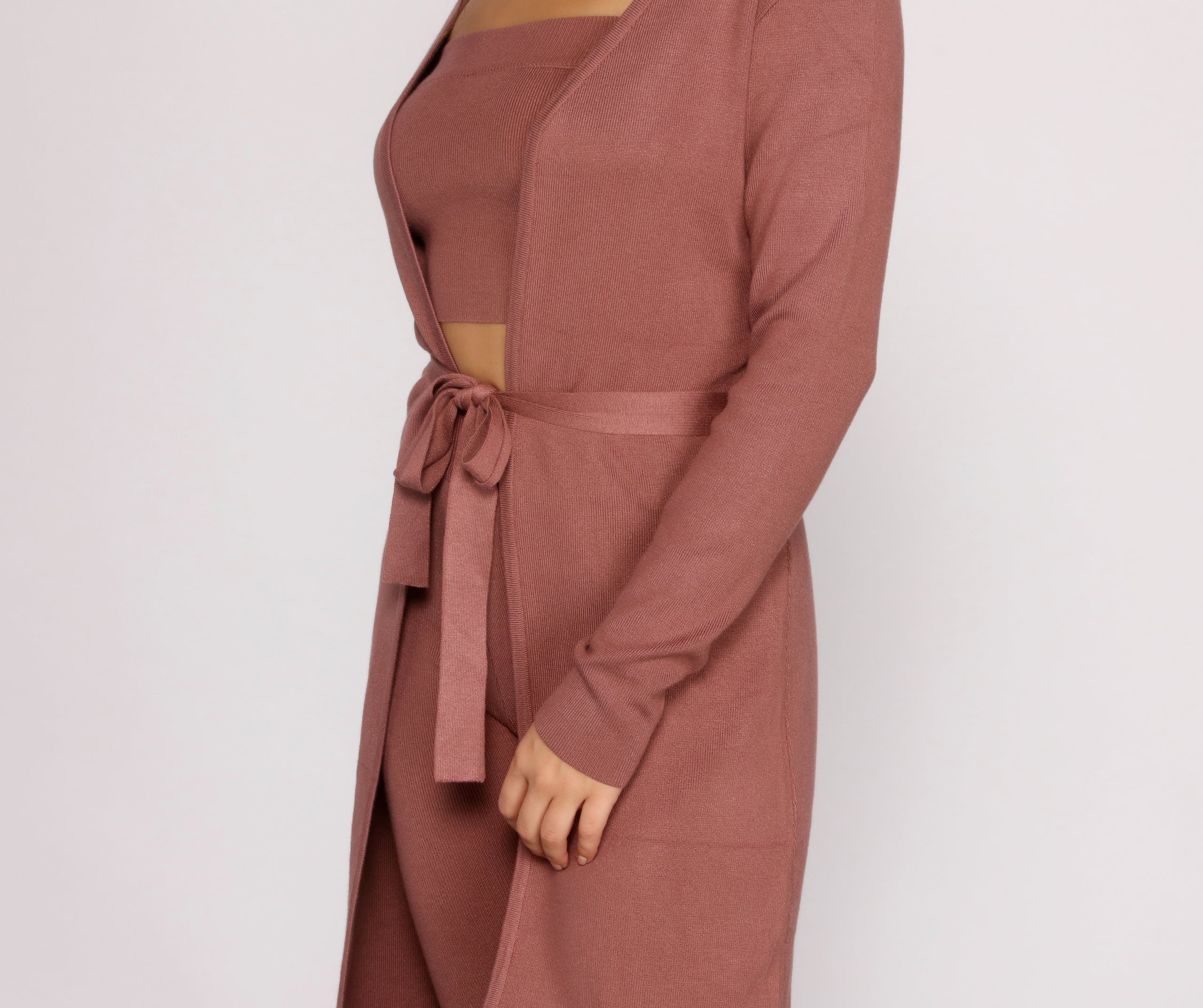 Keeping Knit Casual Tie Waist Duster - Image 3