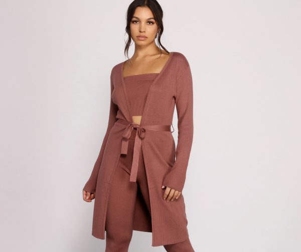Keeping Knit Casual Tie Waist Duster - Image 4