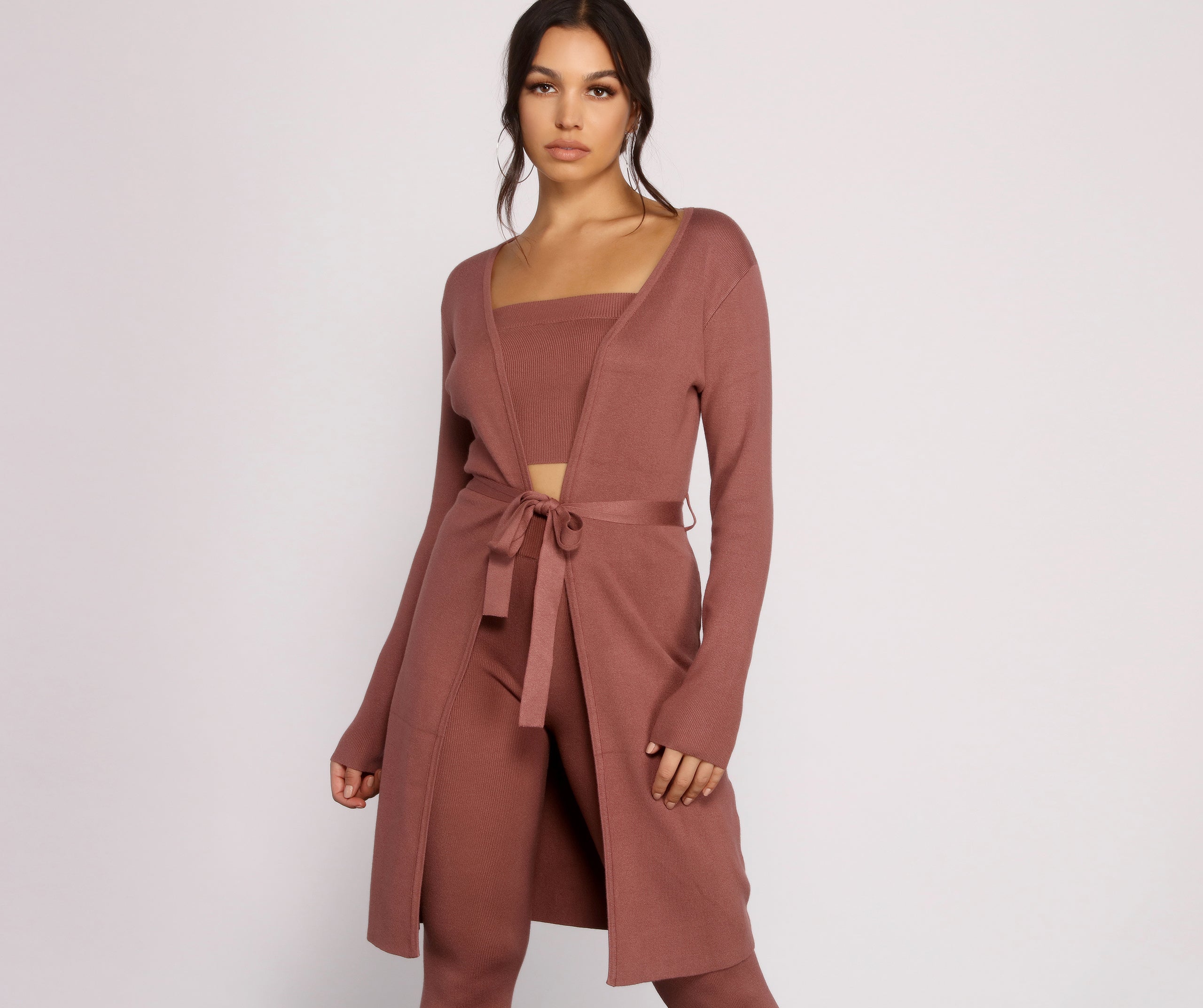 Keeping Knit Casual Tie Waist Duster - Image 4