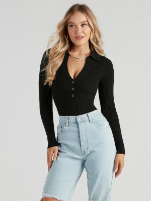Preppy Affair Henley Long Sleeve Bodysuit