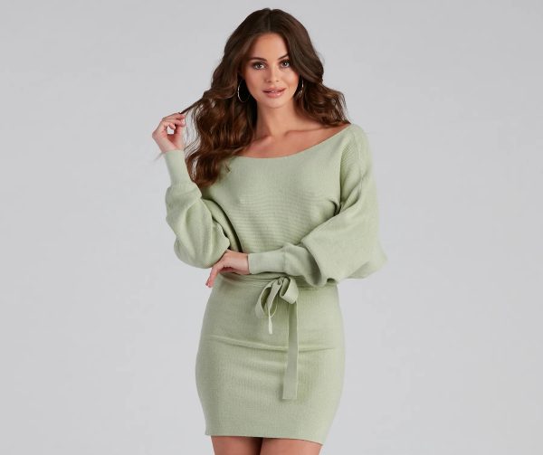 Cold Classic Dolman Sleeve Belted Sweater Dress - Image 13