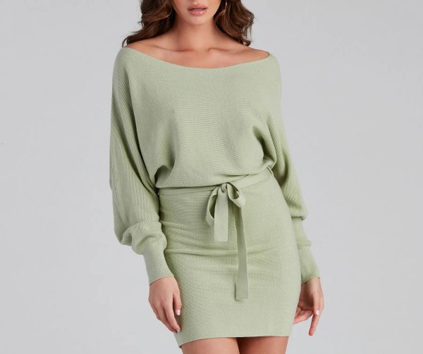 Cold Classic Dolman Sleeve Belted Sweater Dress - Image 15