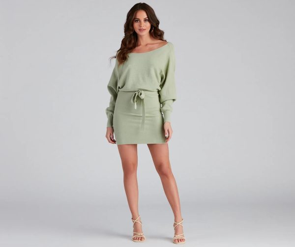 Cold Classic Dolman Sleeve Belted Sweater Dress - Image 16