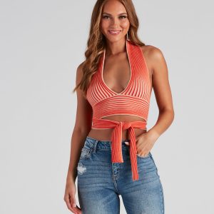 Main Squeeze Striped Halter Wrap Top