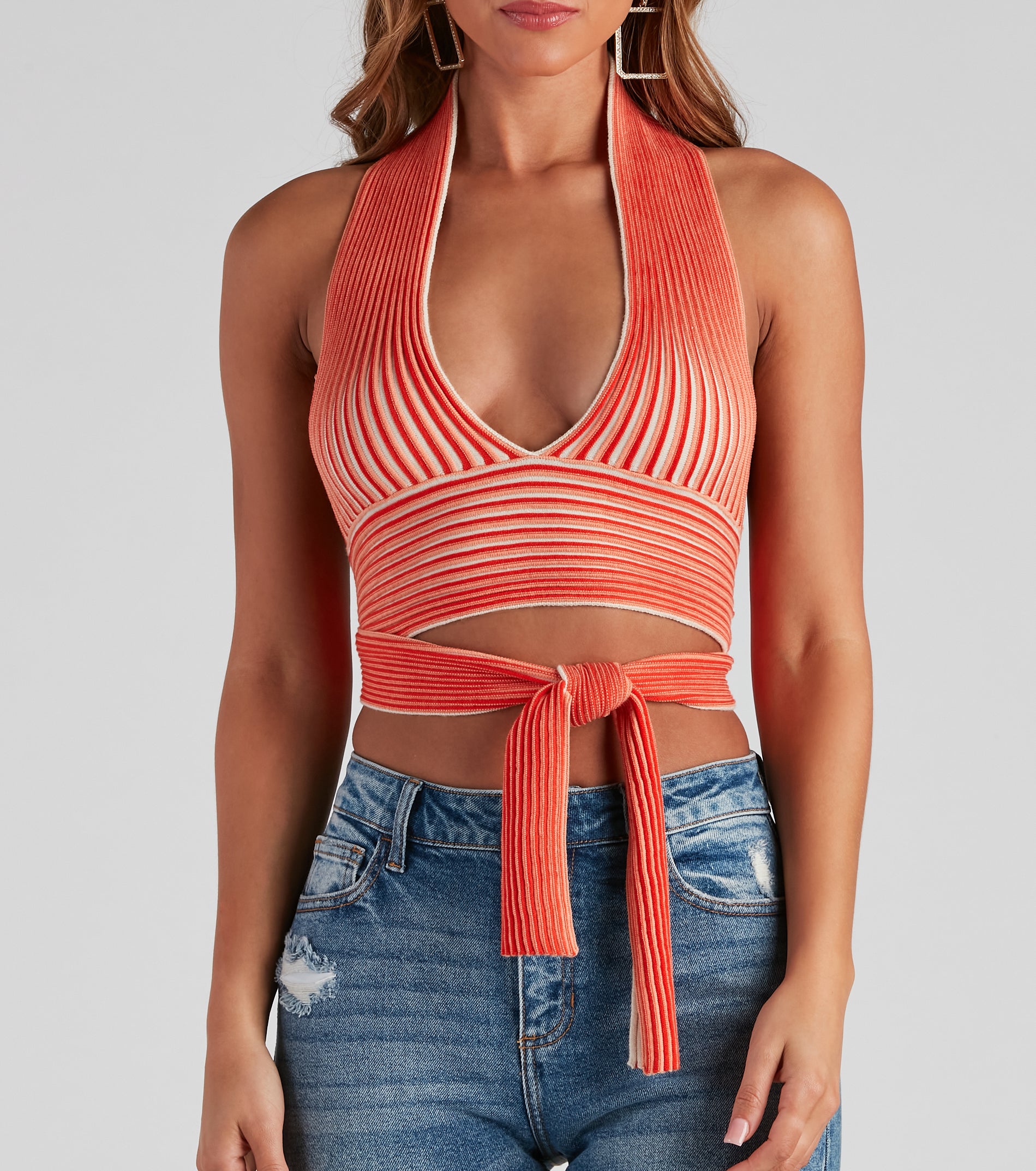 Main Squeeze Striped Halter Wrap Top - Image 4